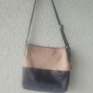 Fossil Colorblock Charlotte Hobo Black and Tan Shoulder Bag